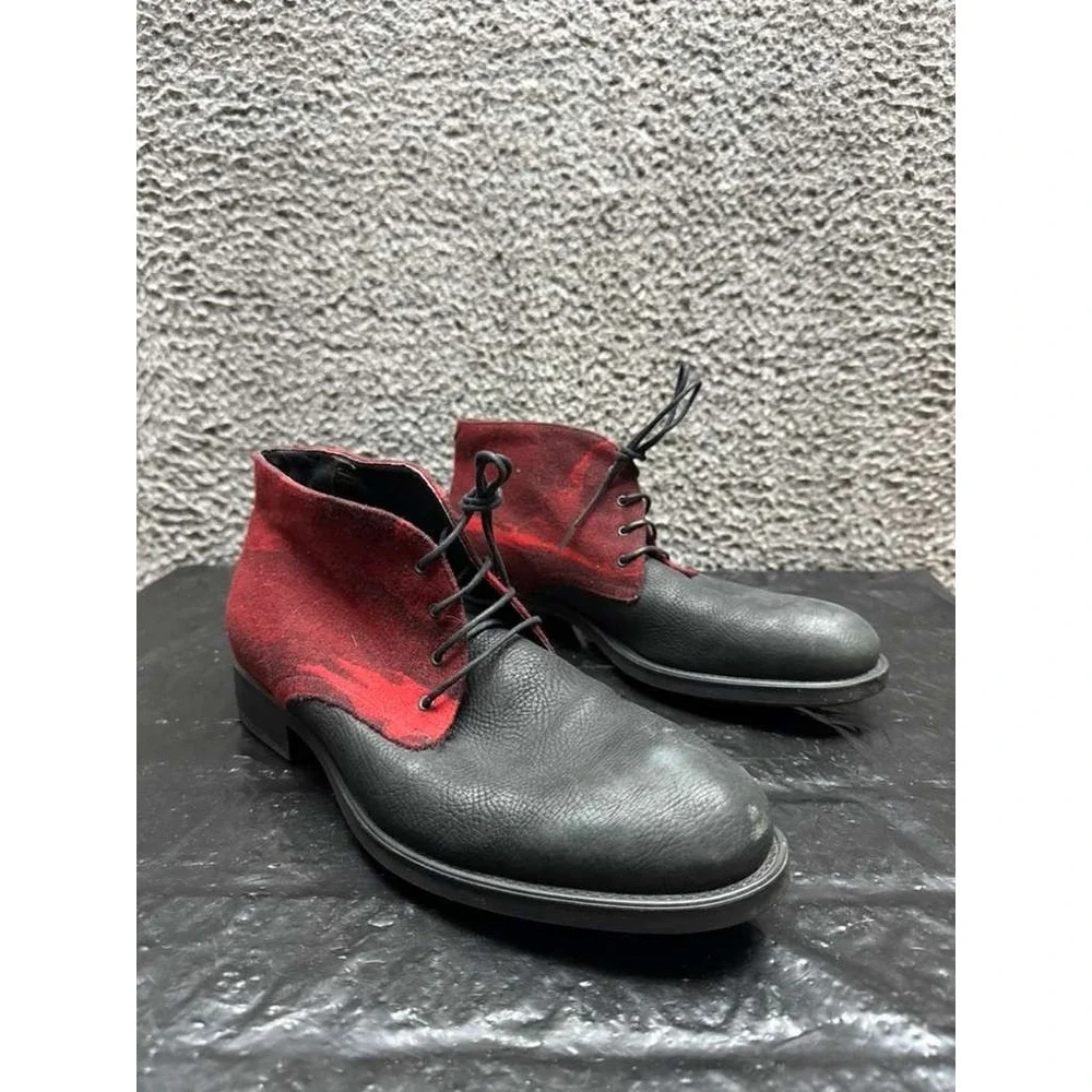 Profession Bottier Suede & Leather Lace-Up Chukka Boots Red Black Men Size 42 EU